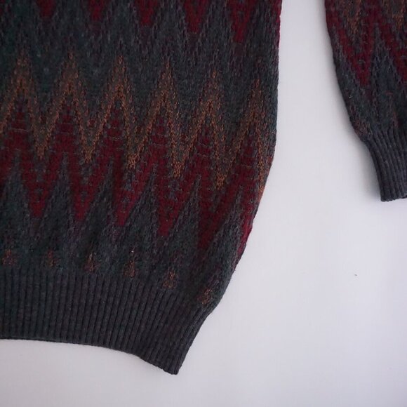 Vintage '80S Van Heusen Gray Maroon Chucky Biggie Cosby V-Neck Knit Sweater XLT - Picture 8 of 9